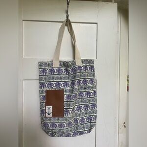 Green and purple elephant market tote